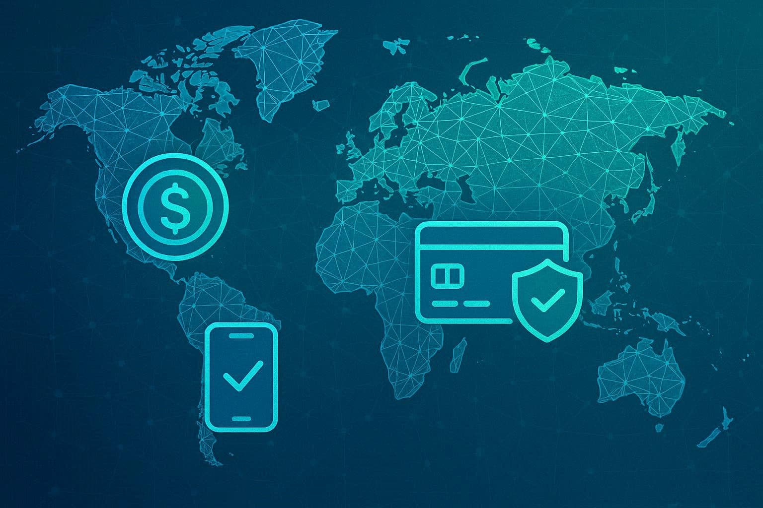 AI-generated editorial illustration of global crypto adoption, stablecoins, and blockchain payments